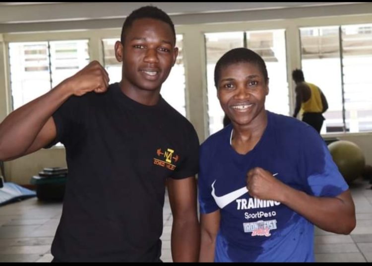 Pursuing a Bachelor in Sports Science at Kenyatta University, Mark Joe is a fitness trainer and physiotherapist, with his love for football turned to coaching. Inset with former Kenyan boxing champion, Conjestina Achieng.