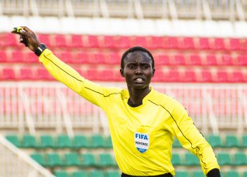 Center Referee Lucy Juma issues charges during the FKF Women's Cup final, Ulinzi Starlets against Nakuru City Queens, at the Nyayo National Stadium on Sunday 4th June 2023.